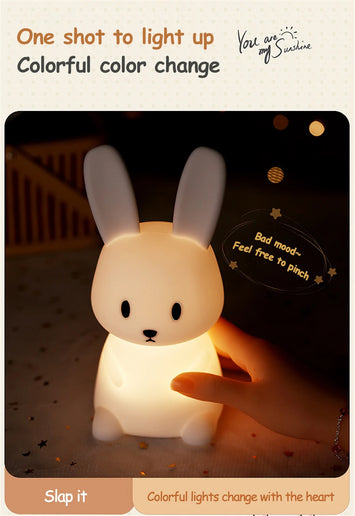 Luce notturna a LED simpatico coniglio animale cartone animato lampada in silicone dimmerabile USB ricaricabile per bambini regalo camera da letto per bambini Luce per dormire