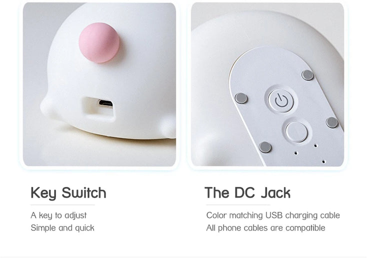 Luce notturna a LED simpatico coniglio animale cartone animato lampada in silicone dimmerabile USB ricaricabile per bambini regalo camera da letto per bambini Luce per dormire