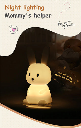 Luce notturna a LED simpatico coniglio animale cartone animato lampada in silicone dimmerabile USB ricaricabile per bambini regalo camera da letto per bambini Luce per dormire