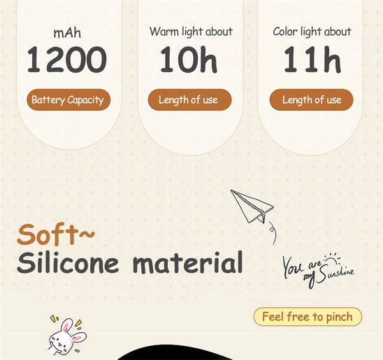Luce notturna a LED simpatico coniglio animale cartone animato lampada in silicone dimmerabile USB ricaricabile per bambini regalo camera da letto per bambini Luce per dormire