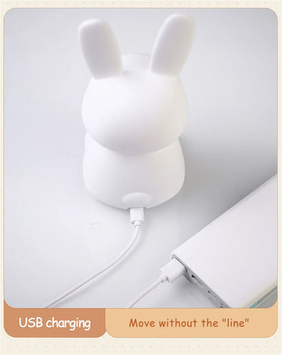 Luce notturna a LED simpatico coniglio animale cartone animato lampada in silicone dimmerabile USB ricaricabile per bambini regalo camera da letto per bambini Luce per dormire