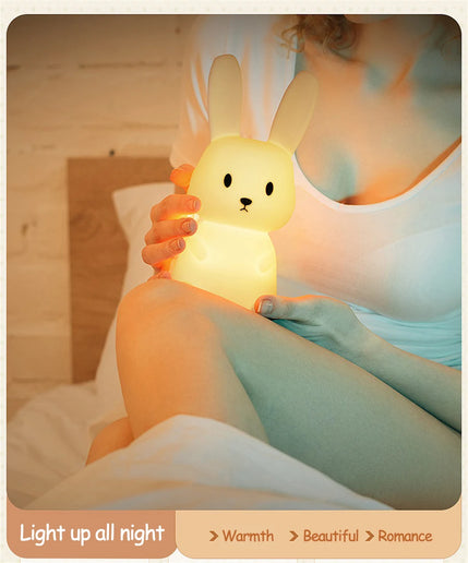 Luce notturna a LED simpatico coniglio animale cartone animato lampada in silicone dimmerabile USB ricaricabile per bambini regalo camera da letto per bambini Luce per dormire