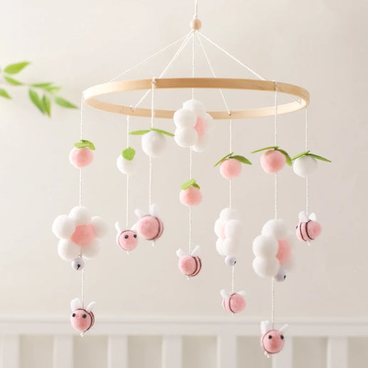 Giostrina Neonato in Legno 0-12 Mesi con Campanella e Sonaglio Appeso, Giocattolo Morbido per Bambini, Idea Regalo