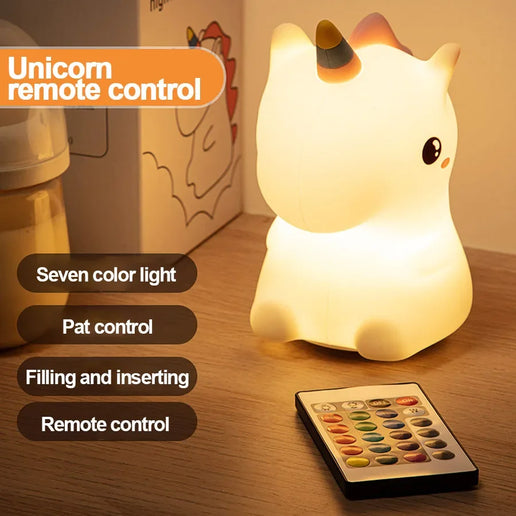 Luce notturna LED unicorno in silicone, ricaricabile e touch per bambini