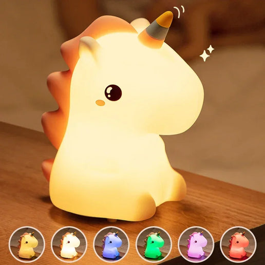 Luce notturna LED unicorno in silicone, ricaricabile e touch per bambini
