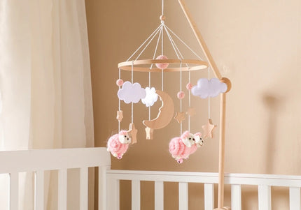 Giostrina Neonato in Legno 0-12 Mesi con Campanella e Sonaglio Appeso, Giocattolo Morbido per Bambini, Idea Regalo