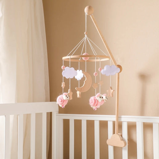 Giostrina Neonato in Legno 0-12 Mesi con Campanella e Sonaglio Appeso, Giocattolo Morbido per Bambini, Idea Regalo