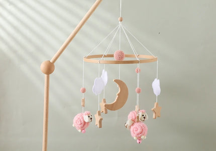 Giostrina Neonato in Legno 0-12 Mesi con Campanella e Sonaglio Appeso, Giocattolo Morbido per Bambini, Idea Regalo
