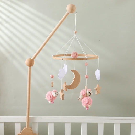 Giostrina Neonato in Legno 0-12 Mesi con Campanella e Sonaglio Appeso, Giocattolo Morbido per Bambini, Idea Regalo