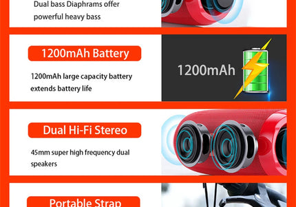 Altoparlante Bluetooth portatile con radio FM, vivavoce e bassi potenziati