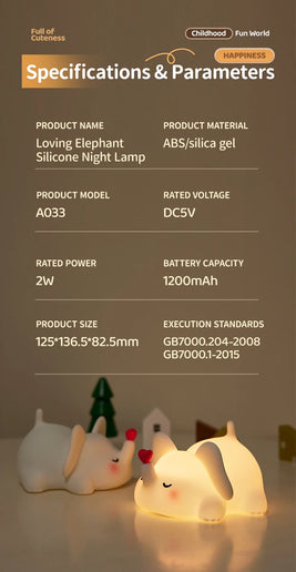 Lampada LED notturna in silicone con animali, ricaricabile e portatile per bambini