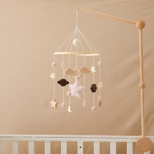 Giostrina Neonato in Legno 0-12 Mesi con Campanella e Sonaglio Appeso, Giocattolo Morbido per Bambini, Idea Regalo