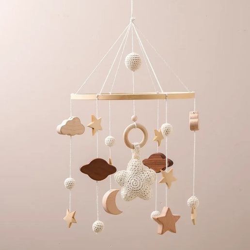 Giostrina Neonato in Legno 0-12 Mesi con Campanella e Sonaglio Appeso, Giocattolo Morbido per Bambini, Idea Regalo
