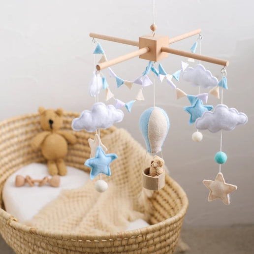 Giostrina in feltro con mongolfiera per culla – Giostrina in legno con ciondoli - Ideale per neonati come regalo bambini
