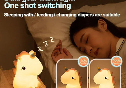 Luce notturna LED unicorno in silicone, ricaricabile e touch per bambini