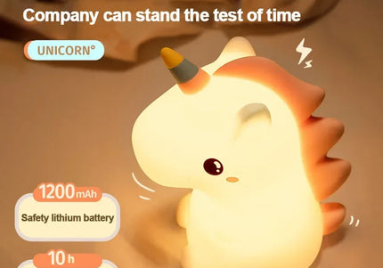 Luce notturna LED unicorno in silicone, ricaricabile e touch per bambini