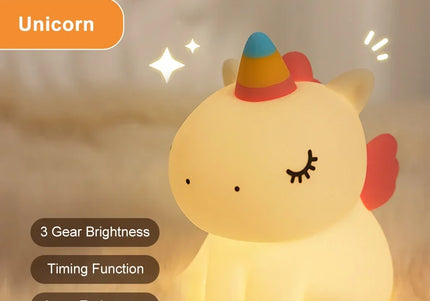 Luce notturna LED unicorno in silicone, ricaricabile e touch per bambini