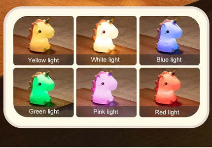 Luce notturna LED unicorno in silicone, ricaricabile e touch per bambini