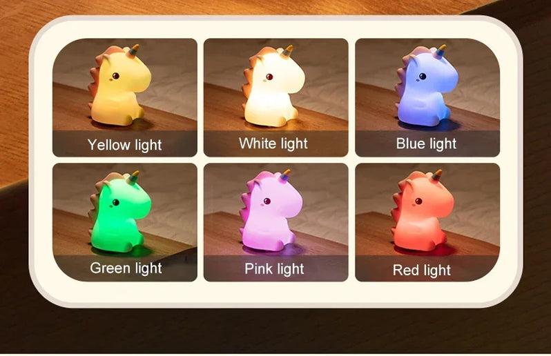 Luce notturna LED unicorno in silicone, ricaricabile e touch per bambini