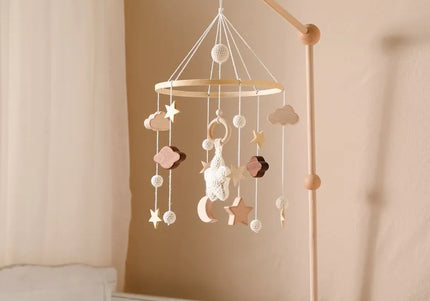 Giostrina Neonato in Legno 0-12 Mesi con Campanella e Sonaglio Appeso, Giocattolo Morbido per Bambini, Idea Regalo