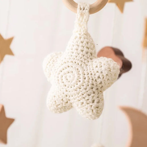 Giostrina Neonato in Legno 0-12 Mesi con Campanella e Sonaglio Appeso, Giocattolo Morbido per Bambini, Idea Regalo