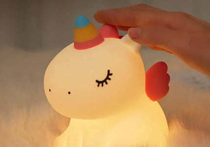 Luce notturna LED unicorno in silicone, ricaricabile e touch per bambini