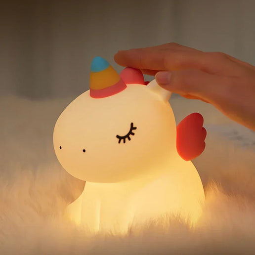 Luce notturna LED unicorno in silicone, ricaricabile e touch per bambini