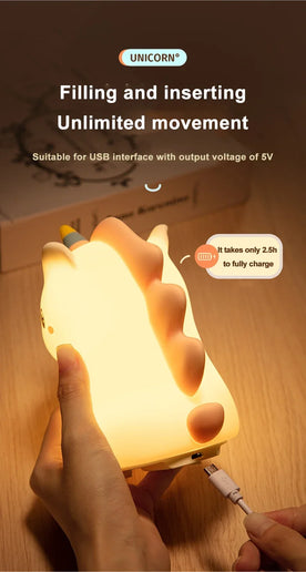Luce notturna LED unicorno in silicone, ricaricabile e touch per bambini