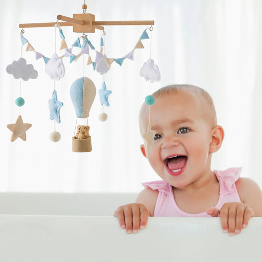 Giostrina in feltro con mongolfiera per culla – Giostrina in legno con ciondoli - Ideale per neonati come regalo bambini