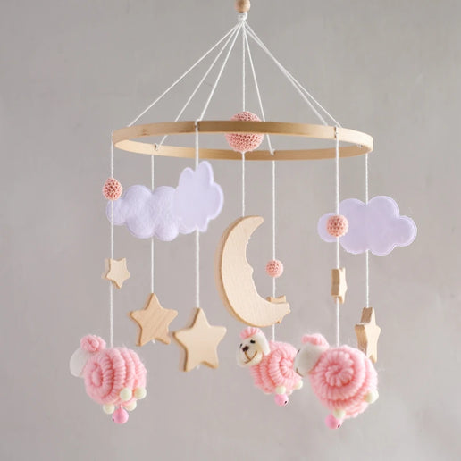 Giostrina Neonato in Legno 0-12 Mesi con Campanella e Sonaglio Appeso, Giocattolo Morbido per Bambini, Idea Regalo