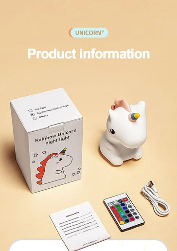 Luce notturna LED unicorno in silicone, ricaricabile e touch per bambini