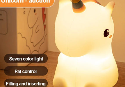 Luce notturna LED unicorno in silicone, ricaricabile e touch per bambini