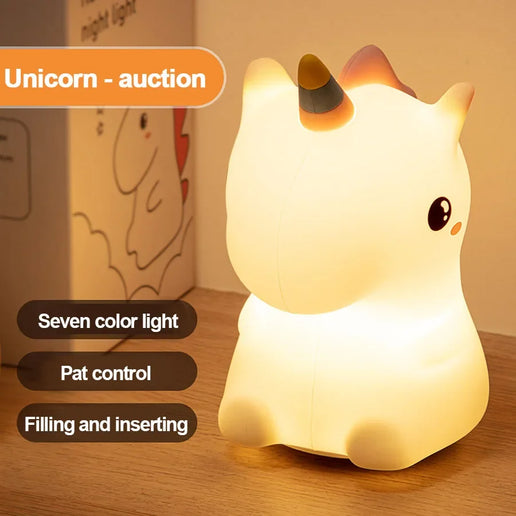 Luce notturna LED unicorno in silicone, ricaricabile e touch per bambini