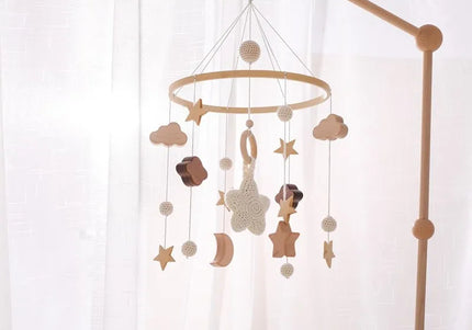 Giostrina Neonato in Legno 0-12 Mesi con Campanella e Sonaglio Appeso, Giocattolo Morbido per Bambini, Idea Regalo