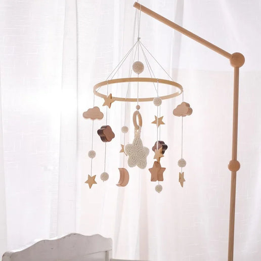 Giostrina Neonato in Legno 0-12 Mesi con Campanella e Sonaglio Appeso, Giocattolo Morbido per Bambini, Idea Regalo