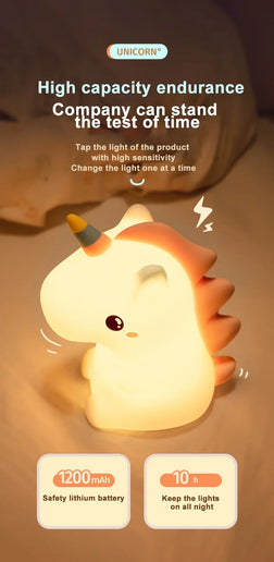 Luce notturna LED unicorno in silicone, ricaricabile e touch per bambini