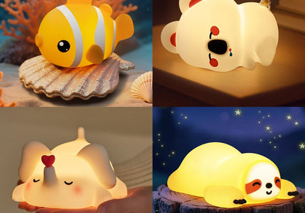 Lampada LED notturna in silicone con animali, ricaricabile e portatile per bambini