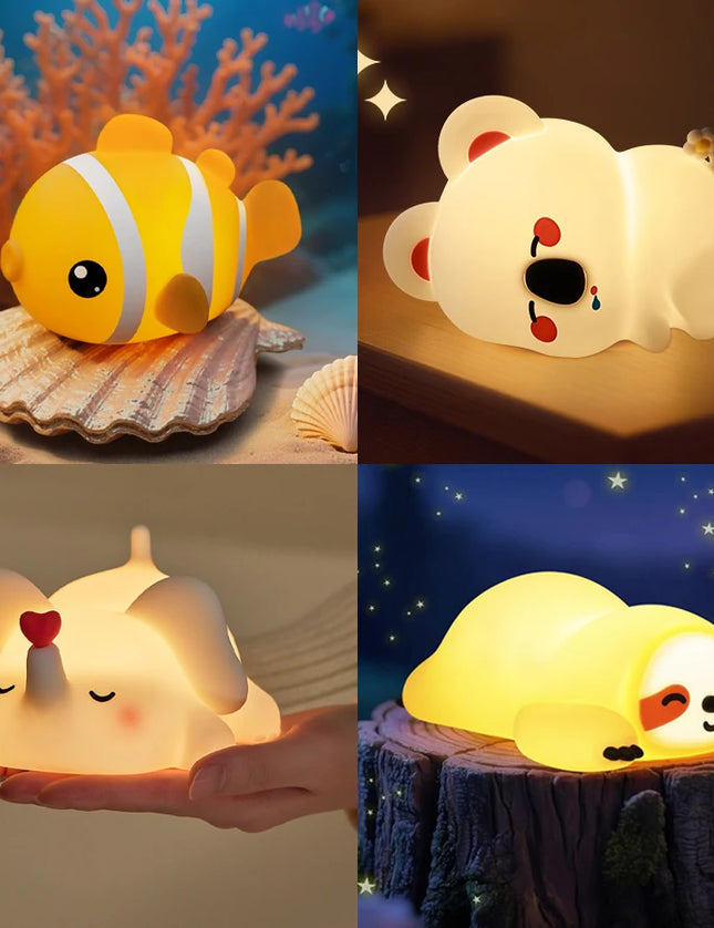 Lampada LED notturna in silicone con animali, ricaricabile e portatile per bambini