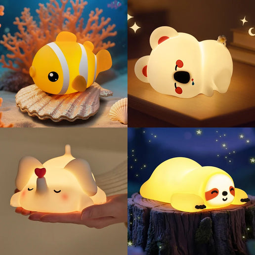 Lampada LED notturna in silicone con animali, ricaricabile e portatile per bambini