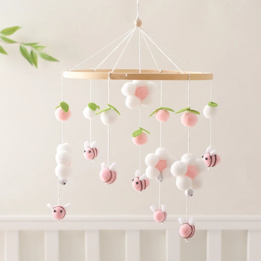 Giostrina Neonato in Legno 0-12 Mesi con Campanella e Sonaglio Appeso, Giocattolo Morbido per Bambini, Idea Regalo