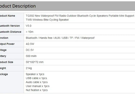 Altoparlante Bluetooth portatile TG392 impermeabile con radio FM per bici