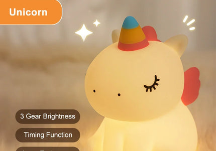 Luce notturna LED unicorno in silicone, ricaricabile e touch per bambini