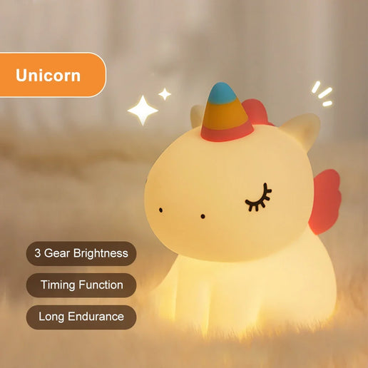 Luce notturna LED unicorno in silicone, ricaricabile e touch per bambini