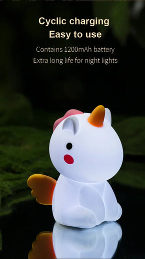 Luce notturna LED unicorno in silicone, ricaricabile e touch per bambini