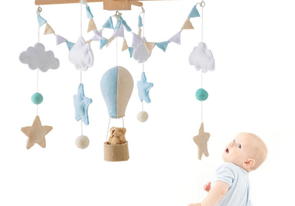 Giostrina in feltro con mongolfiera per culla – Giostrina in legno con ciondoli - Ideale per neonati come regalo bambini