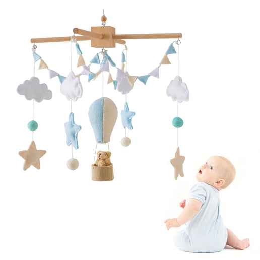 Giostrina in feltro con mongolfiera per culla – Giostrina in legno con ciondoli - Ideale per neonati come regalo bambini