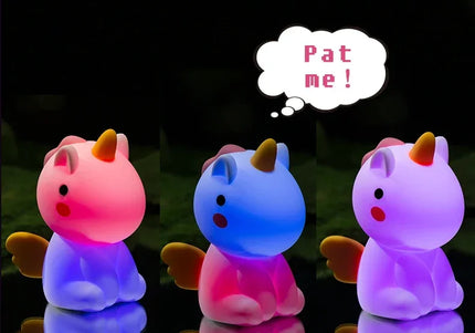 Luce notturna LED unicorno in silicone, ricaricabile e touch per bambini