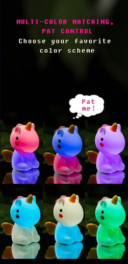 Luce notturna LED unicorno in silicone, ricaricabile e touch per bambini