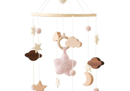 Giostrina Neonato in Legno 0-12 Mesi con Campanella e Sonaglio Appeso, Giocattolo Morbido per Bambini, Idea Regalo