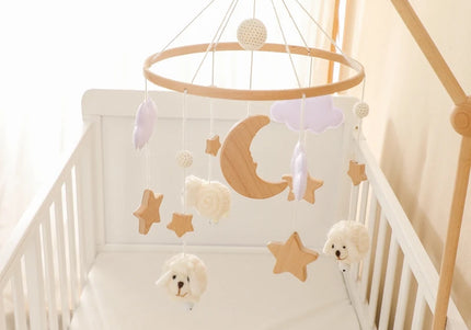 Giostrina Neonato in Legno 0-12 Mesi con Campanella e Sonaglio Appeso, Giocattolo Morbido per Bambini, Idea Regalo